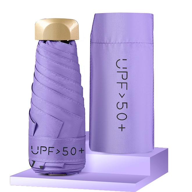 ร่มพับขนาดเล็กกะทัดรัดพิเศษ UPF 50+ พร้อมเคลือบยูวีสีดำสำหรับกันแดดและฝน